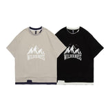 Men T Shirt Summer Casual Tops Men's Clothes Summer Wear Retro Men's round Neck Short Sleeve Casual Snow Mountain Fake Two-Piece T-shirt Fashion