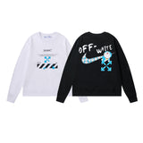 Off White Long Sleeve Round Neck Sweater Fall/Winter Crew Neck Pullover Sweatshirt
