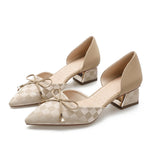 Nude Block Heel Sandals Bow High Heels
