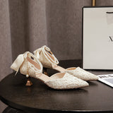 Nude Block Heel Sandals Pearl Chain High Heel Sandals