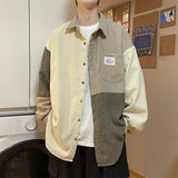 Corduroy Patch Jacket Retro Patchwork Contrast Color Corduroy Shirt Men's Spring Coat