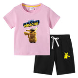 Children Pokemon Pikachu Tshirts & Shorts Cotton Short Sleeve Shorts Suit Two Neutral