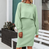 Work Dresses for Teachers Knitted Dress Autumn and Winter Fashion Solid Color Pullover Sweater Women