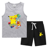 Children Pokemon Pikachu Tshirts & Shorts Summer Vest Middle Pants Sports Casual Thin Two Pieces