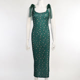 Emily Ratajkowski Dress Vintage Cheongsam Floral Lace-up Waist-Controlled Sexy Dress