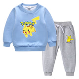 Children Pokemon Pikachu Hoodie & Pant Set Fleece Lined Padded Warm Keeping Winter Clothes Sweatershirt Suit