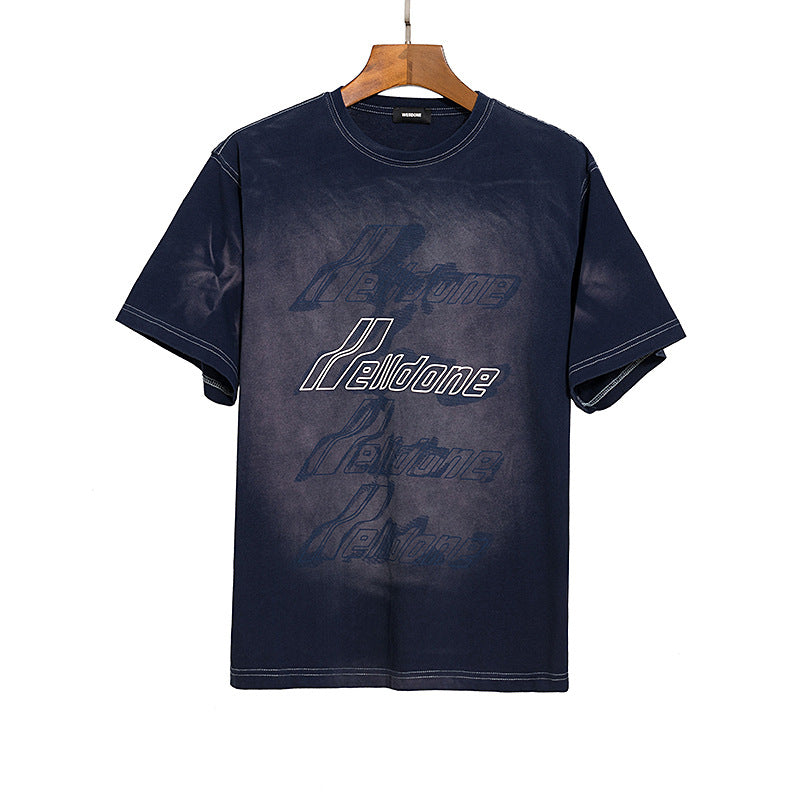 We11done T Shirt Letter Print Loose Men's and Women's round Neck Short Sleeve Cotton
