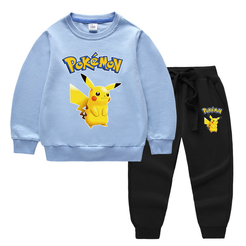 Children Pokemon Pikachu Hoodie & Pant Set Two-Piece Baby Cotton Sweater Set