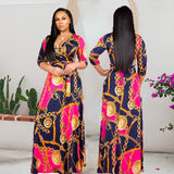 Women Exotic Dresses V-neck Digital Printed Sexy Long Dress
