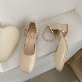 Nude Pumps Block Heel Leather Shoes