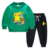 Children Pokemon Pikachu Hoodie & Pant Set Fleece Lined Padded Warm Keeping Winter Clothes Sweatershirt Suit