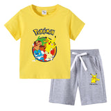 Children Pokemon Pikachu Tshirts & Shorts Cotton Short Sleeve Shorts Two Pieces