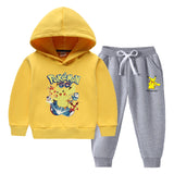 Children Pokemon Pikachu Hoodie & Pant Set Fleece Lined Padded Warm Keeping Winter Clothes
