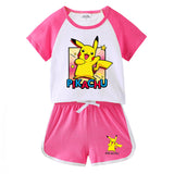 Children Pokemon Pikachu Tshirts & Shorts Short-Sleeved T-shirt Shorts Casual Sports Two-Piece Neutral
