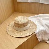 Straw Hat Raffia Flat-Top Cap Summer Sun Protection for Children Beach Straw Hat