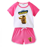 Children Pokemon Pikachu Tshirts & Shorts Short-Sleeved T-shirt Shorts Casual Sports Two-Piece Neutral