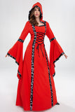 Vintage Empire Waist Dress Halloween Court Costume Bell Sleeve Hooded Dress