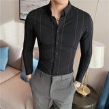 Men Shirts Striped Business Long Sleeve Shirt