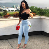 Women Plus Size Jeans Slim-Fit Lace Up Denim Skinny Pants