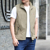 Mens Golf Vest Sports Slim Jacket Men's Sport Leisure Vest Men's Frock Vest Multi-Pocket Overalls