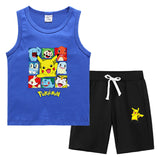 Children Pokemon Pikachu Tshirts & Shorts Summer Vest Middle Pants Sports Casual Thin Two Pieces