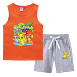 Children Pokemon Pikachu Tshirts & Shorts Summer Vest Middle Pants Sports Casual Thin Two Pieces