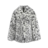 Women Dalmatian Coat Faux Fox Fur Fur Coat Spotted Leopard Print