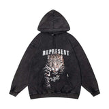 Represent Hoodie Correct Version Represent Cheetah Vintage Print Distressed Casual Hooded Hoody Men and Women Winter