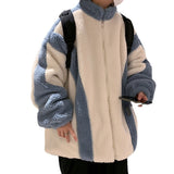 Men's Autumn Winter Coat Color Stitching Stand-Collar Loose Cotton Coat
