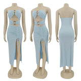 Bella Hadid Dress Fashion Sexy Bandeau Navel Drawstring Dress