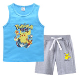 Children Pokemon Pikachu Tshirts & Shorts Vest Middle Pants Sports Casual Thin Two Pieces