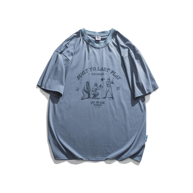 Baseball T Shirt Summer Letter Baseball Printed Loose Short Sleeve T-shirt Male Half Sleeve Top