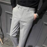 Men Trousers Plaid Stripe Slim Fit Suit Pants