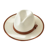 Straw Hat Belt Buckle Jazz Top Hat Summer Seaside Vacation Beach Sun Protection Hat
