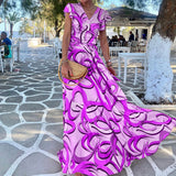 Women Bohemian Dress Summer Fashion Short Sleeve V-neck Printed Dress