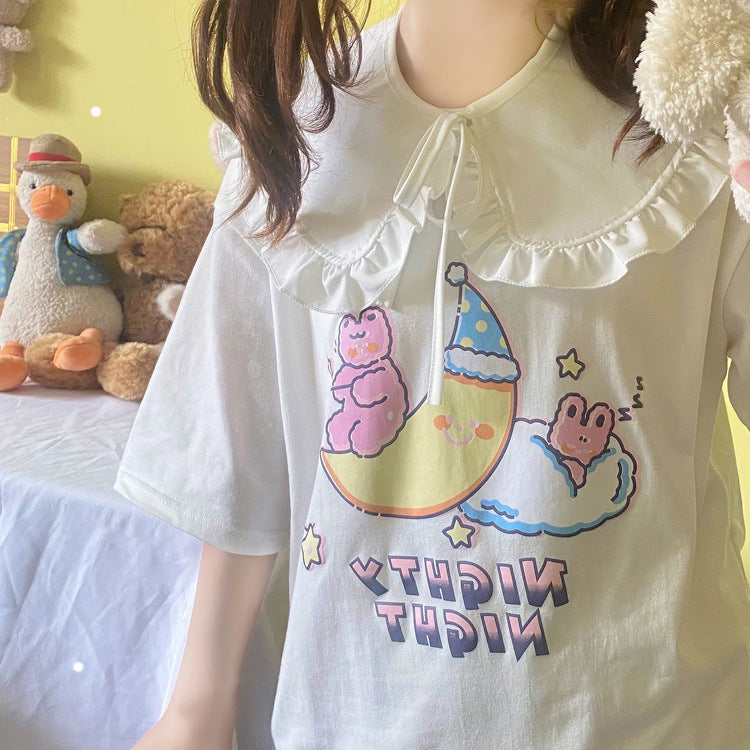 Gothic Lolita Harajuku Style Clothing Sleep Bear Print Cute Preppy Style T-shirt