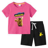 Children Pokemon Pikachu Tshirts & Shorts Cotton Short Sleeve Shorts Suit Two Neutral