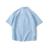 Men T Shirt Summer Casual Tops Men's Summer Retro Blue Striped Shirt Loose Cargo Shorts Casual Shirt