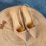 Nude Wide Fit Block Heels Bow Leather Sandals