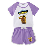 Children Pokemon Pikachu Tshirts & Shorts Short-Sleeved T-shirt Shorts Casual Sports Two-Piece Neutral