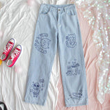 Anime Print Jeans Denim Pants Jeans Loose plus Size Retro Sports Trousers