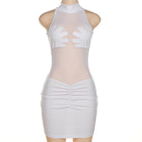 Kesha Black Dress Women's Fashion round Neck Sleeveless Sexy See-through Slim Sheath Dress