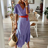 Women Bohemian Dress Summer Women's V-neck Short Sleeve Dress