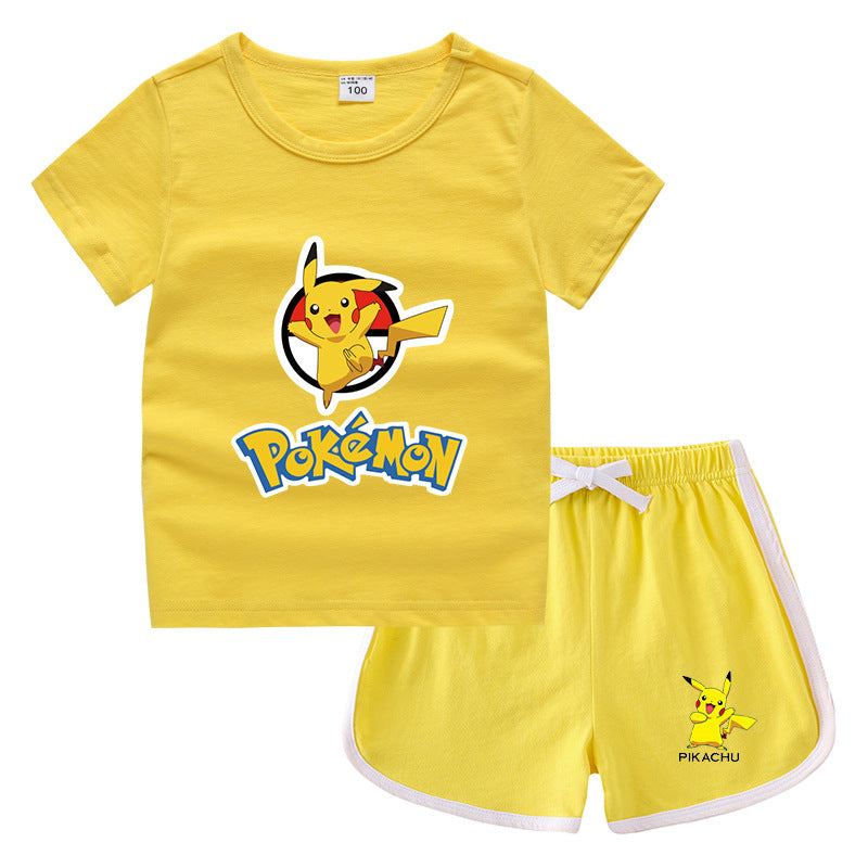 Children Pokemon Pikachu Tshirts & Shorts Casual Sports Sweat-Absorbent Suit Neutral