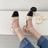 Nude Pumps Block Heel Chunky Heel Retro Sandals