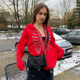 Skeleton Hoodie Autumn Sexy Loose Hooded Zipper Top