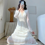 Fairy Dress Early Autumn Sweet Lace Dress Women French Style Cinched Slimming Long Dress