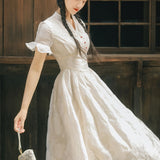 Women Cottagecore Dress Summer Retro Style Waist Dress Lady Gentle Long Dress