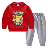 Children Pokemon Pikachu Hoodie & Pant Set Fleece Lined Padded Warm Keeping Winter Clothes Sweatershirt Suit Neutral