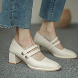 Nude Chunky Heel Mary Jane High Heels